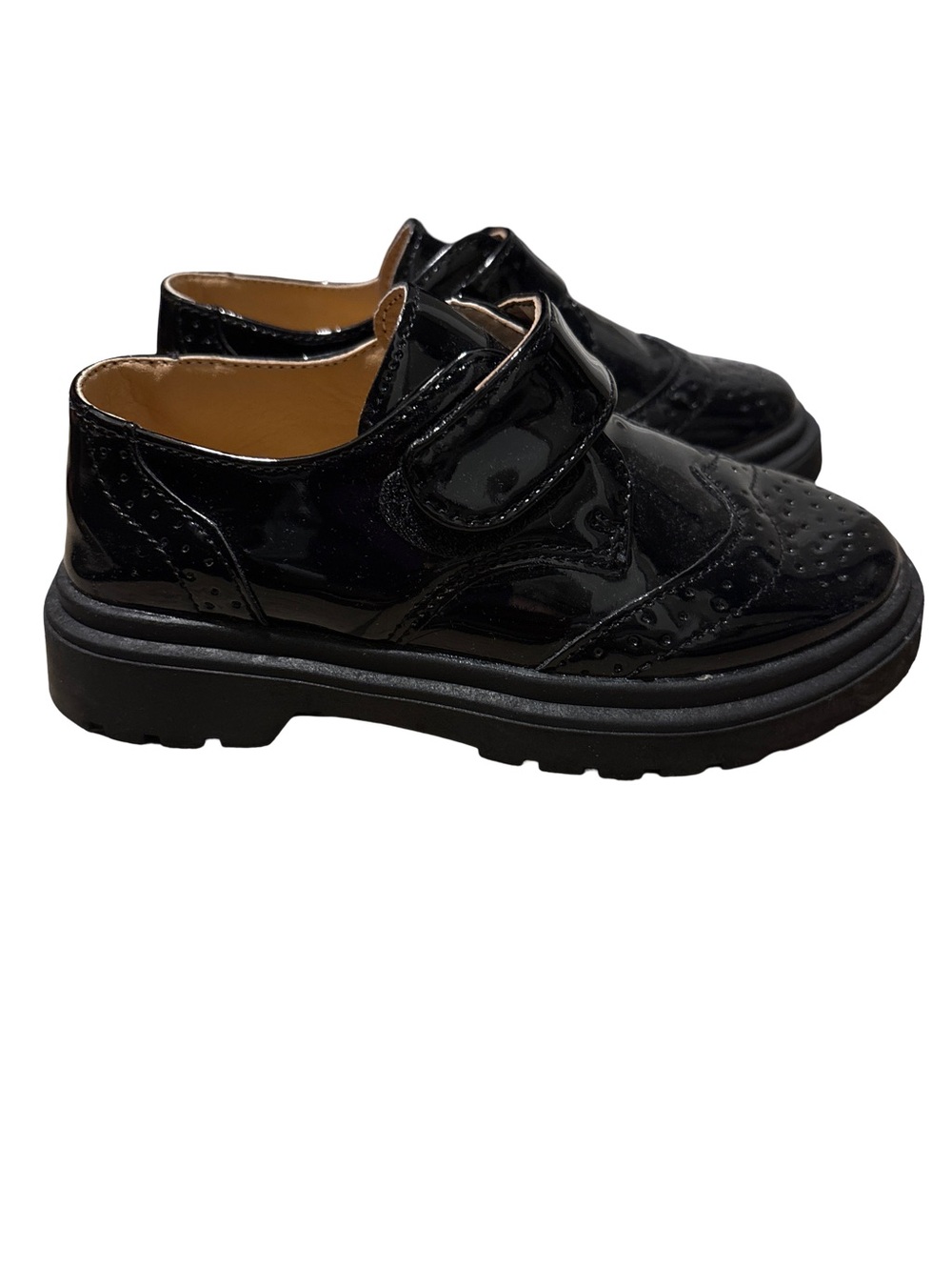 Kids Black Patent Leather Dress Shoes with velcro Strap - size 10C